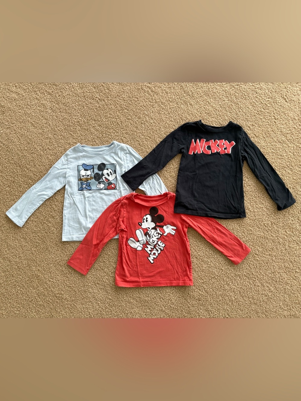 Disney Kids Long Sleeve Mickey & Friends Tee Trio - Red, Black, Light Blue
